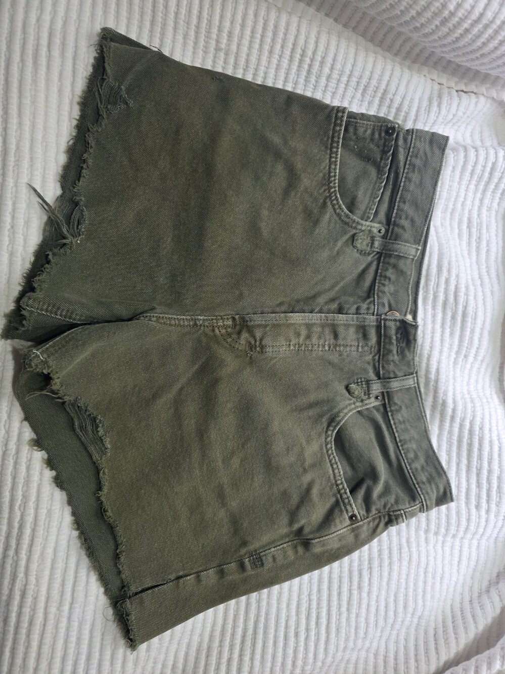 We The Free Olive Safari Green Denim Cutoff Shorts